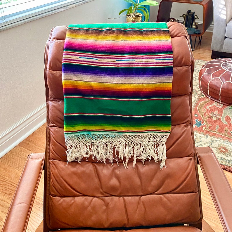 Vintage Wool Saltillo Blanket Serape Striped Throw Etsy
