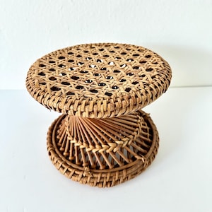 Vintage Rattan Cane Swirl Plant Stand, Mcm