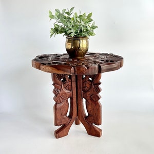Vintage Carved Wood Elephant Table, Plant Stand, 13&quot; Tall