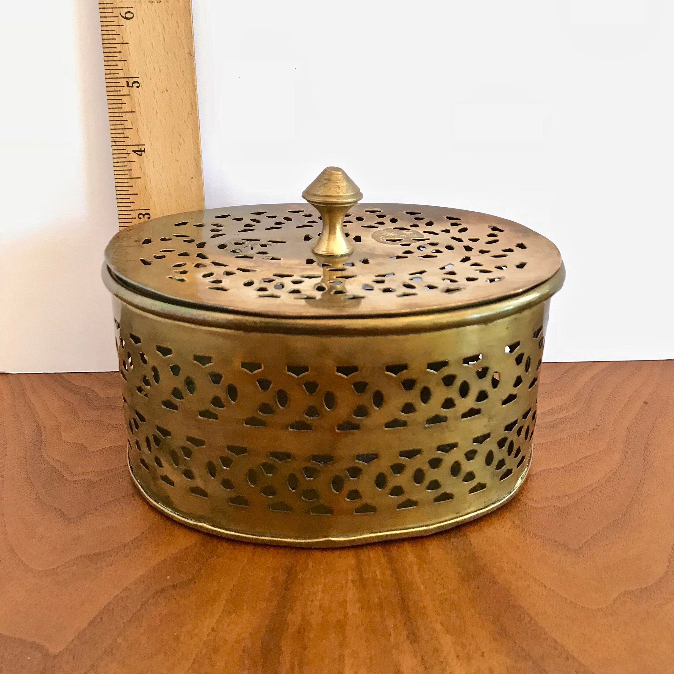Vintage Brass Box Oval Box with Lid Trinket Box with Punched Etsy