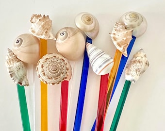 10 Vintage Seashell Swizzle Sticks by Marjess USA