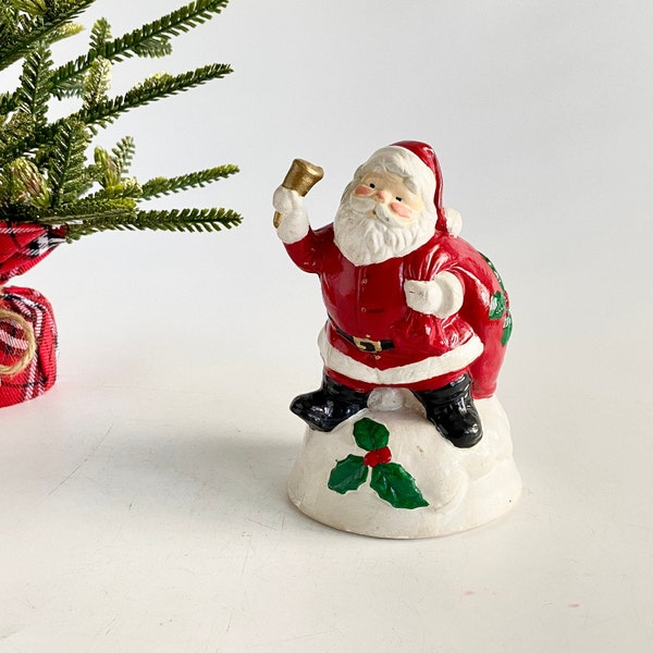 Vintage Heavy Plaster Santa Claus Ringing Bell Figurine