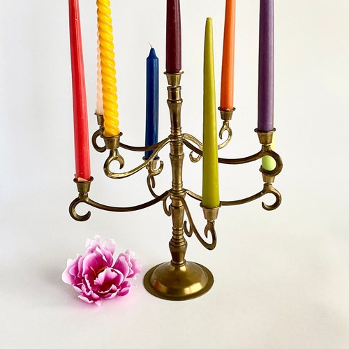 Vintage Brass 9 arm shops Candelabra, Candle Holder, Boho Wedding