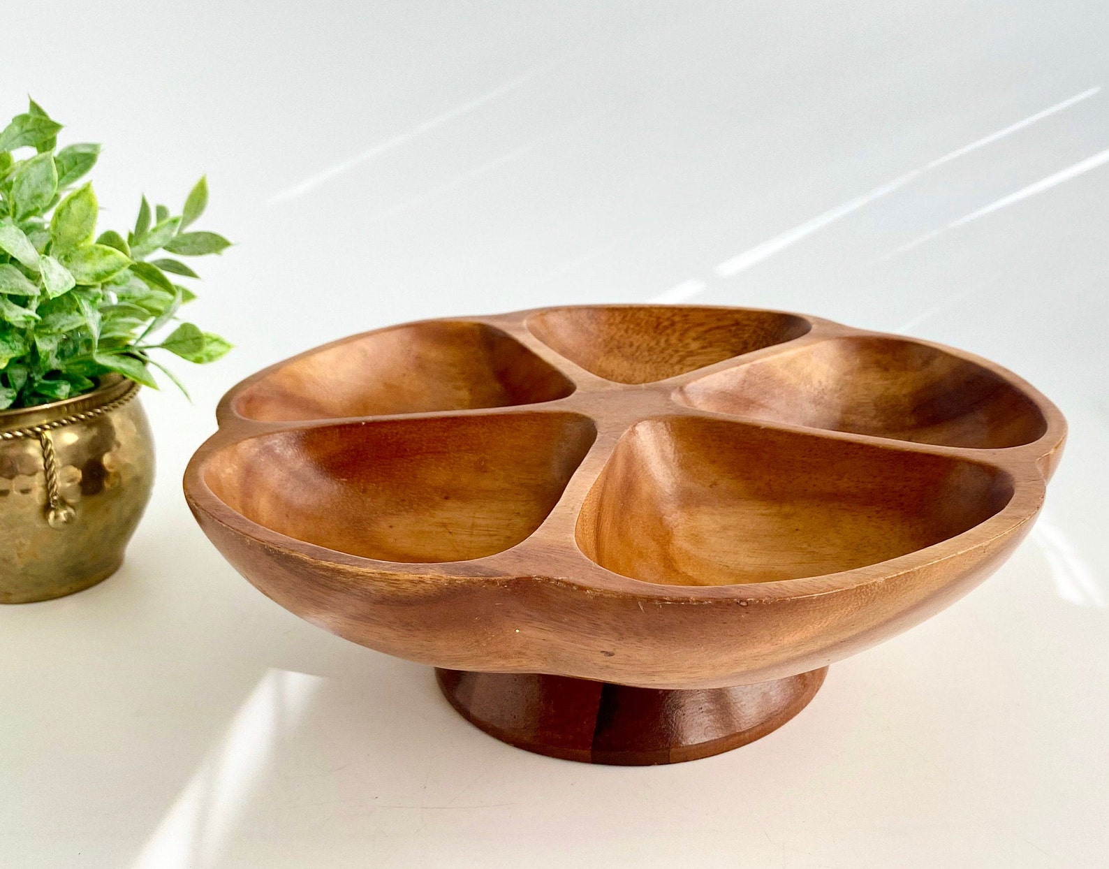 Vintage Wood Lazy Susan With Five Compartments Snack Serving Etsy