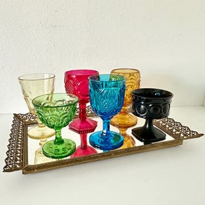 6 Vintage Mismatched Colored Goblets, Mismatched Glasses
