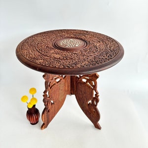 Vintage Hand Carved Wood Table, 15.25&quot; tall, Plant Stand