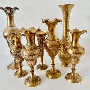 Vintage Etched Brass Vase, Brass Decor, Boho Decor
