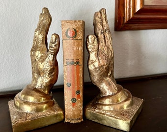 Vintage Mid Century Modern Cast Brass Hand Bookends