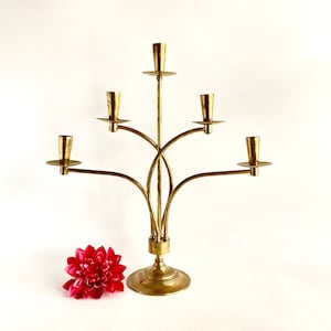 Vintage Danish Mid Century Modern Large Brass 5 Arm Candelabra