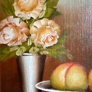 Vintage Framed Still Life Painting of Flowers & Fruit, Signed by B ...