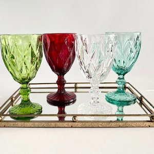 4 Vintage Multicolored Goblets, Stemmed Glassware