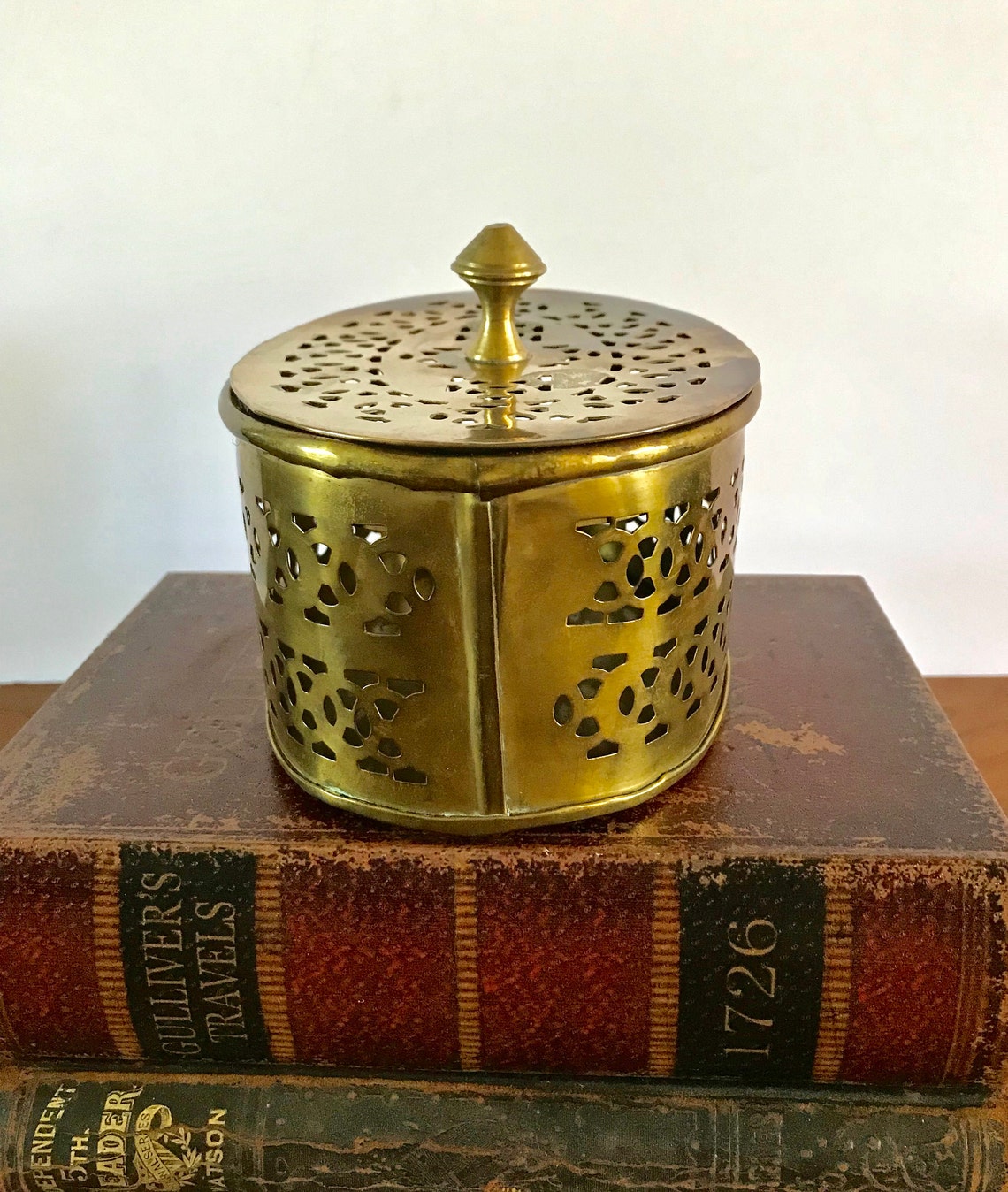 Vintage Brass Box Oval Box with Lid Trinket Box with Punched Etsy