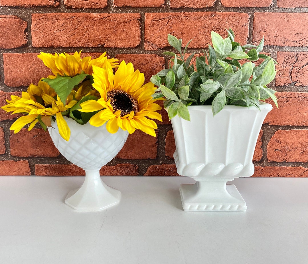 Set of 2 Vintage Milk Glass Pedestal Vases, Vintage Wedding Etsy