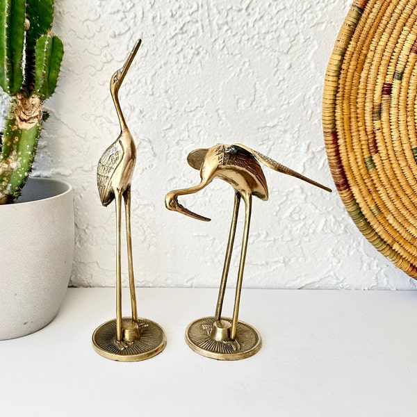Pair of Mid Century Modern Brass Cranes, Heron Bird