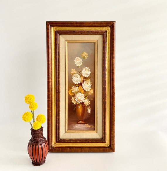 Still life flowers Original Vintage Oil Painting On Canvas board signed ...