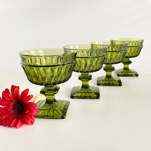 Set of 4 Vintage Green Champagne or Sherbet Goblets,  Mt Vernon by Indiana Glass