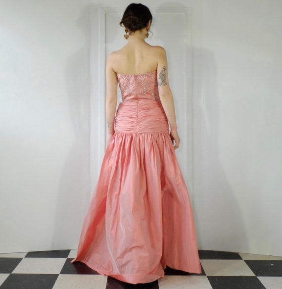 Pink Taffeta Strapless Dress with Cape and Beaded… - image 4