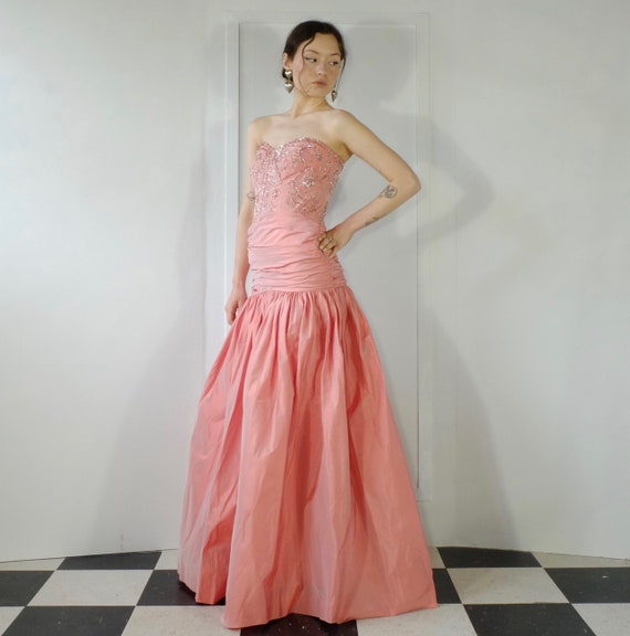 Pink Taffeta Strapless Dress with Cape and Beaded… - image 2