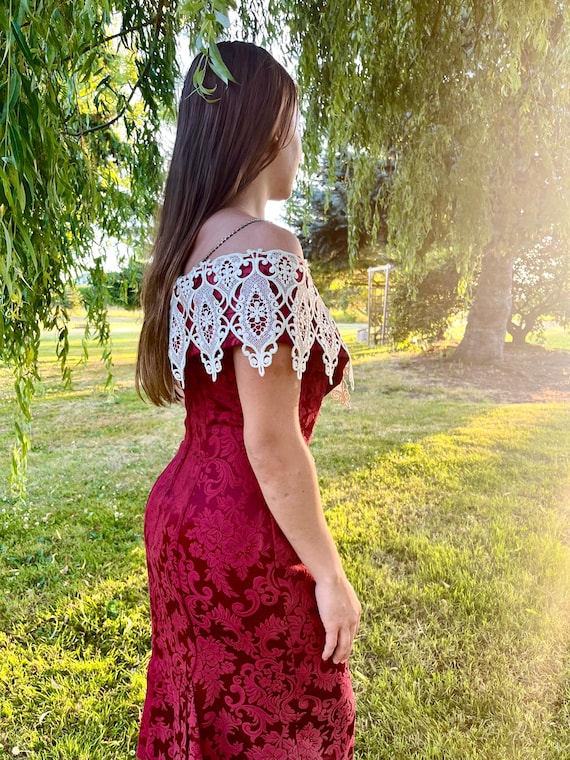 Vintage Scott Mcclintock Burgundy Brocade Dress With Dramatic Lace Capelet - Etsy Canada Vintage Scott Mcclintock Burgundy Brocade Dress With Dramatic Lace Capelet - Etsy Canada