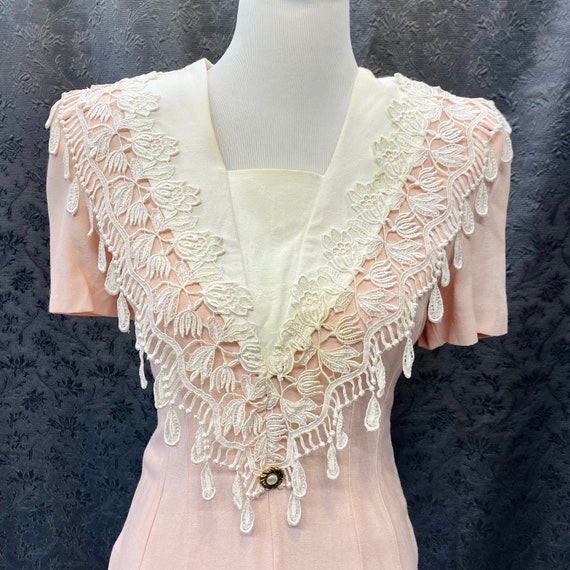 Jeffrey & Dara Peach with Ivory Lace Yoke 90's Dress