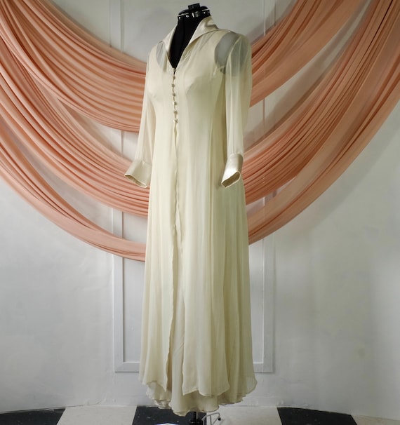 Ivory 100% silk dress with transparent collared overdress