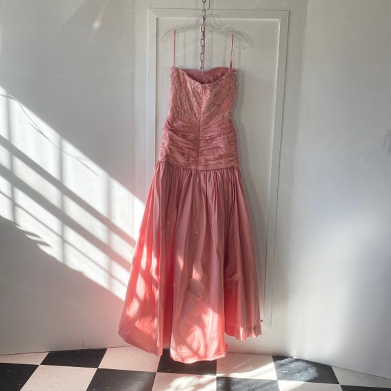 Pink Taffeta Strapless Dress with Cape and Beaded… - image 9