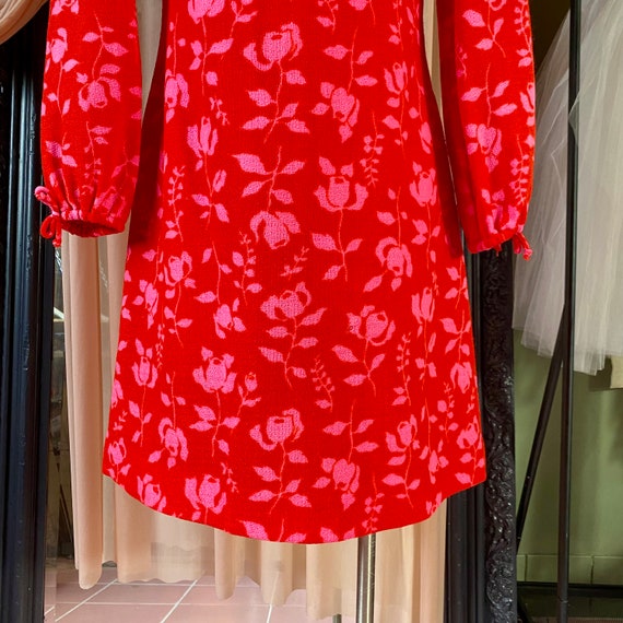 Gay Gibson Wool Red Dress with Pink roses - image 6