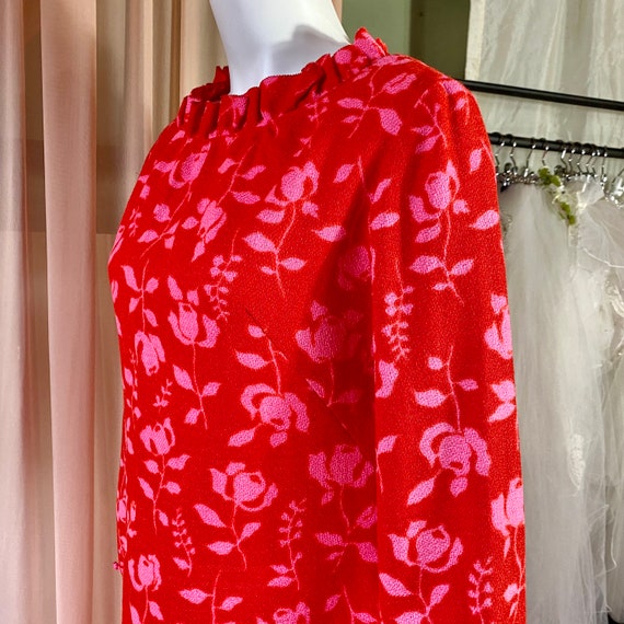 Gay Gibson Wool Red Dress with Pink roses - image 8