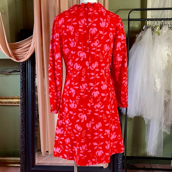 Gay Gibson Wool Red Dress with Pink roses - image 9