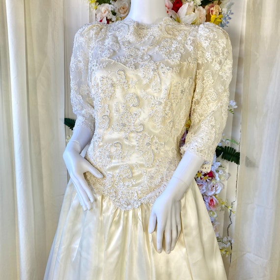 Ivory Tea Length 1990s Dress with Matching Headpiece