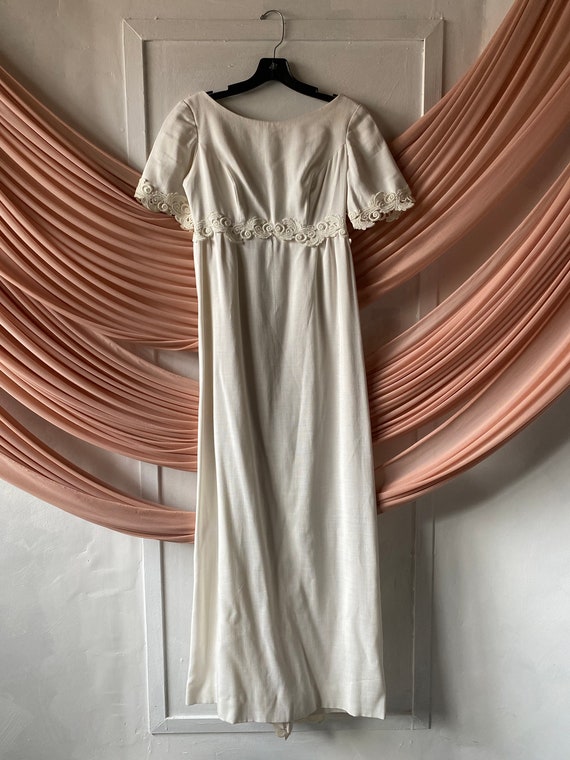 Vintage Linen Wedding Dress and Veil Set - image 6