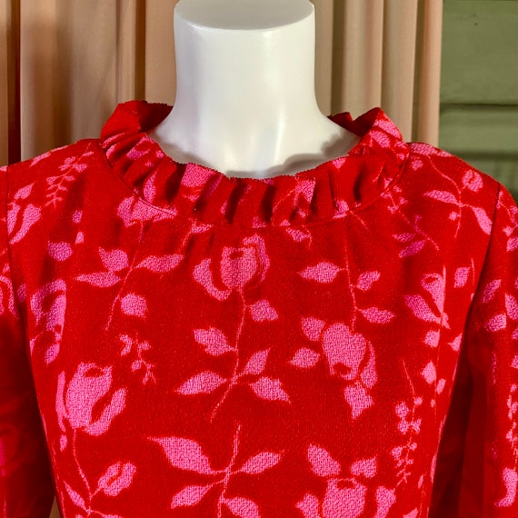 Gay Gibson Wool Red Dress with Pink roses - image 4