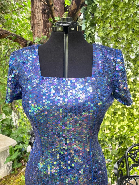 strapless open back dress Late 70s Disco Ombre Sequin Vintage Retro Maxi Dress – rollwithitvintage