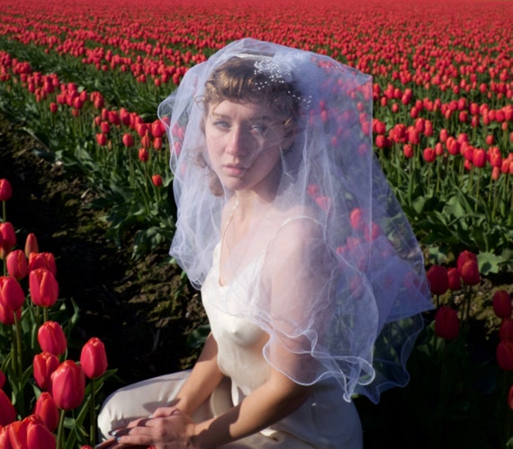 Vintage veil with floral embellishments and faux pearl accents