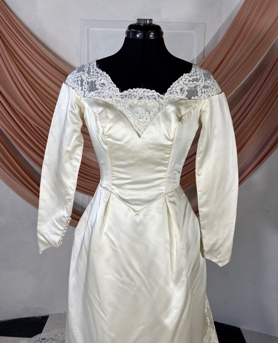Long Sleeve Wedding Dress with Lace Neckline - image 2