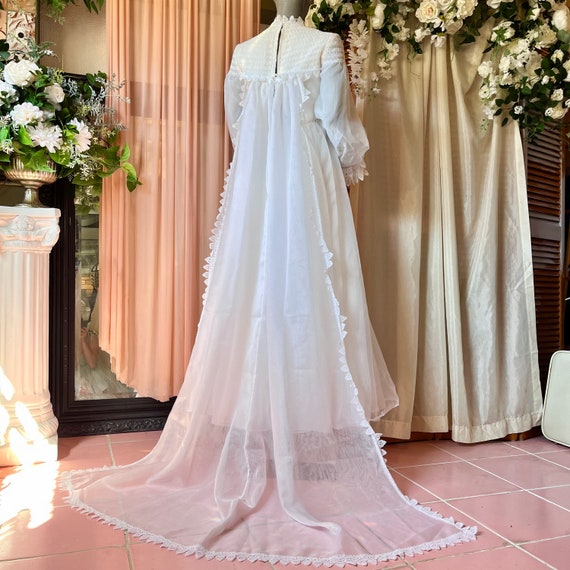 1972 Emma Domb Long-sleeved Organza Wedding Gown With Detachable