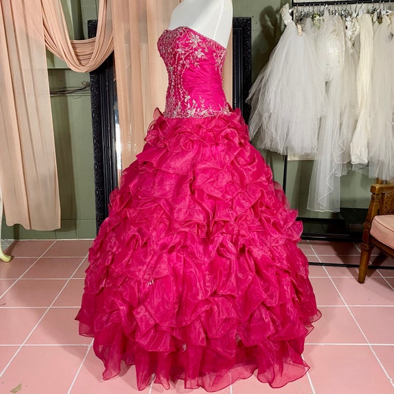 Fuchsia Strapless Ballgown With Ruffled Organza Skirt