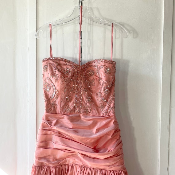 Pink Taffeta Strapless Dress with Cape and Beaded… - image 7