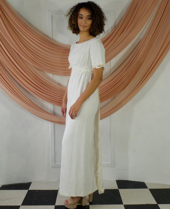 Vintage Linen Wedding Dress and Veil Set - image 4
