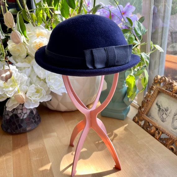 Glenover Navy Blue Wool Bowler Hat With Bow