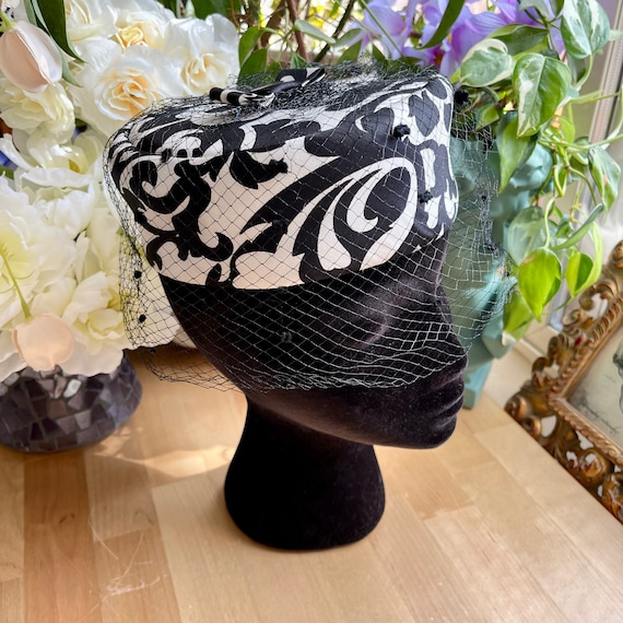 Black & White Pillbox Hat With Bow and Dotted Veil