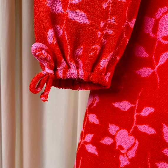 Gay Gibson Wool Red Dress with Pink roses - image 5