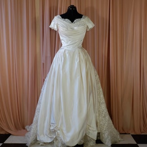 Satin and Lace Draped Wedding Dress