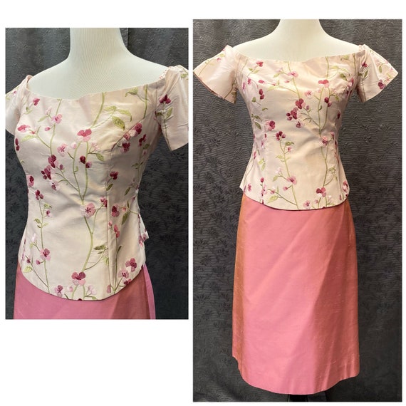 Modern Trousseau Silk Off Shoulder Top & Matching Pink Skirt