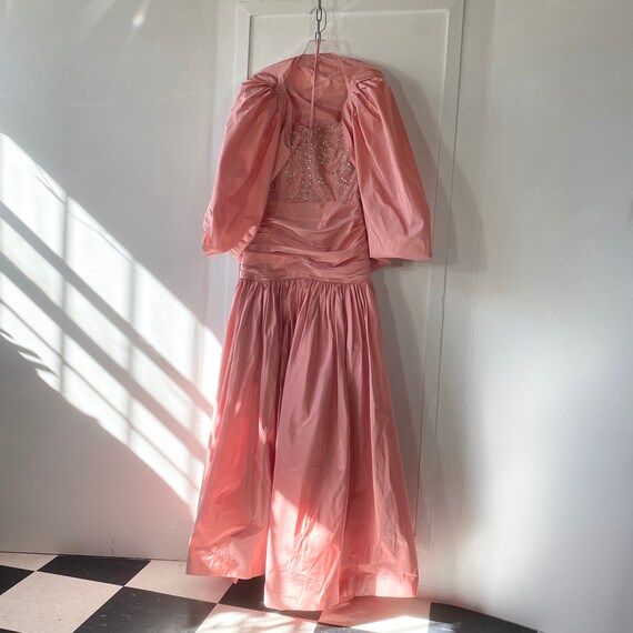 Pink Taffeta Strapless Dress with Cape and Beaded… - image 5