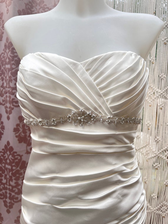 Strapless Fit & Flare Ivory Gown with Beaded Belt At the Waist