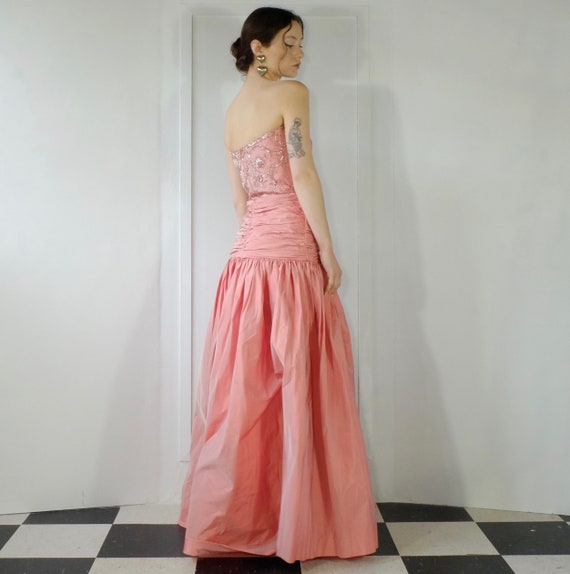 Pink Taffeta Strapless Dress with Cape and Beaded… - image 3