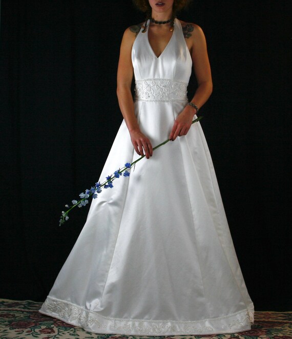 Beaded organza halter strap wedding dress