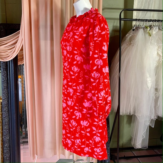 Gay Gibson Wool Red Dress with Pink roses - image 7
