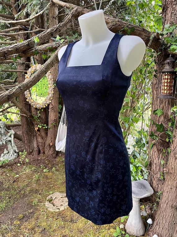 Vintage Navy Floral Brocade Mini Dress  Square Neck 90s Cocktail Dress -  Etsy Ireland
